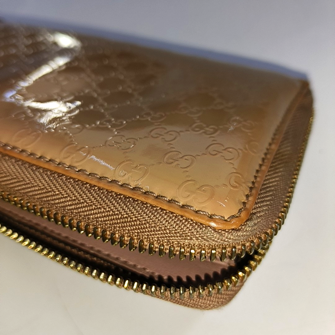 GUCCI Microguccissima Nude Pink Patent Leather Monogrammed Quilted Wallet Golden hardware-(SKU)-937604188