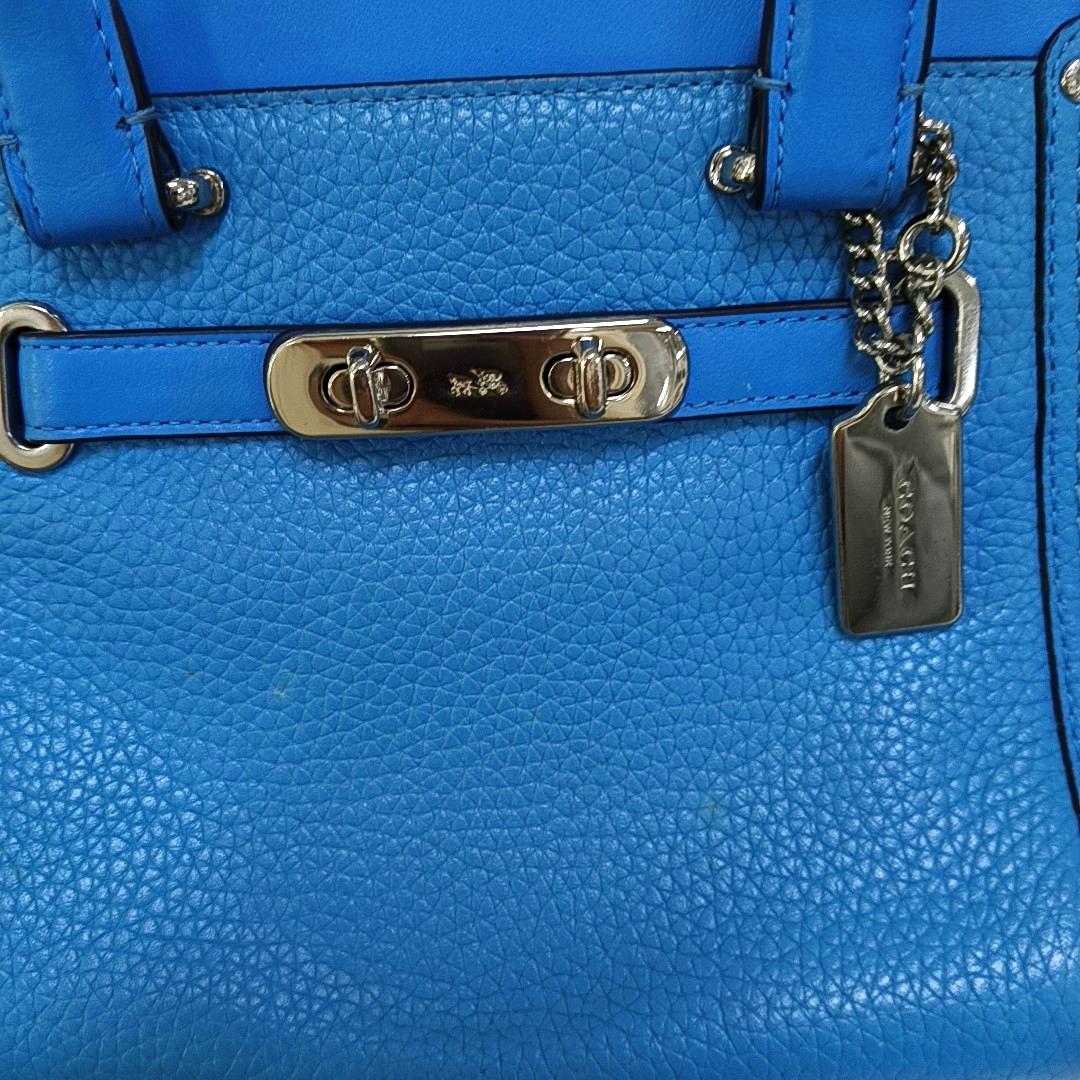 COACH SWAGGER Blue Cowhide Single Shoulder Bag Sling Bag Tote Silver Hardware Removable shoulder strap-(SKU)-940539626