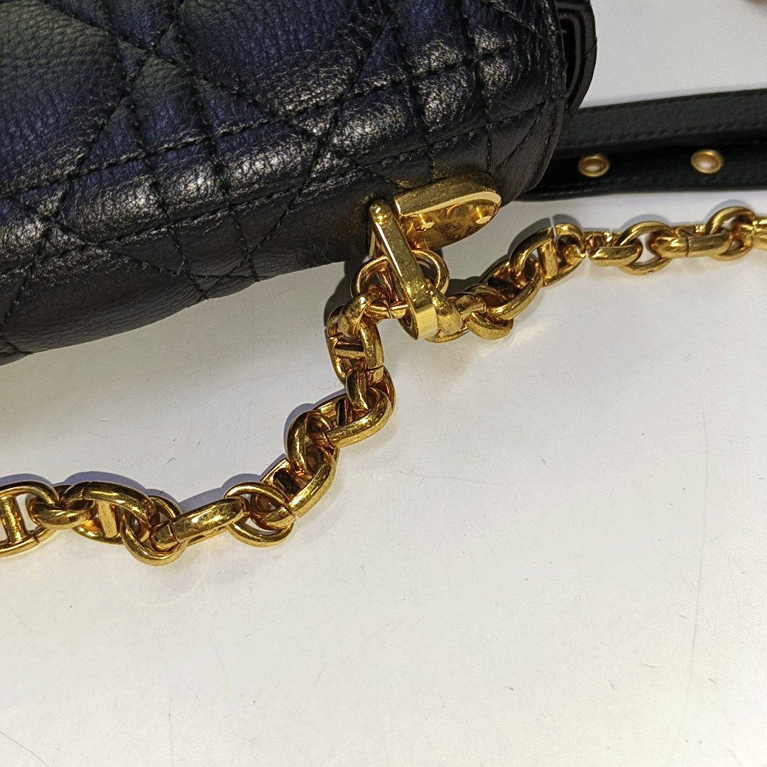 DIOR Dior Caro Medium Black Calfskin Woven Quilted Single Shoulder Bag Golden Hardware-(SKU)-961588548