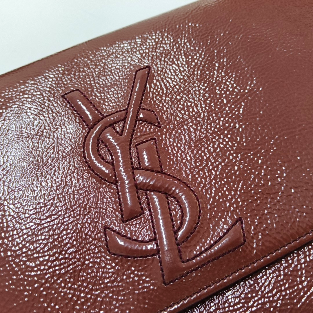 YSL BELLE JOUR Large size Brick Red Patent Leather Quilted Clutch Golden hardware-(SKU)-955692899