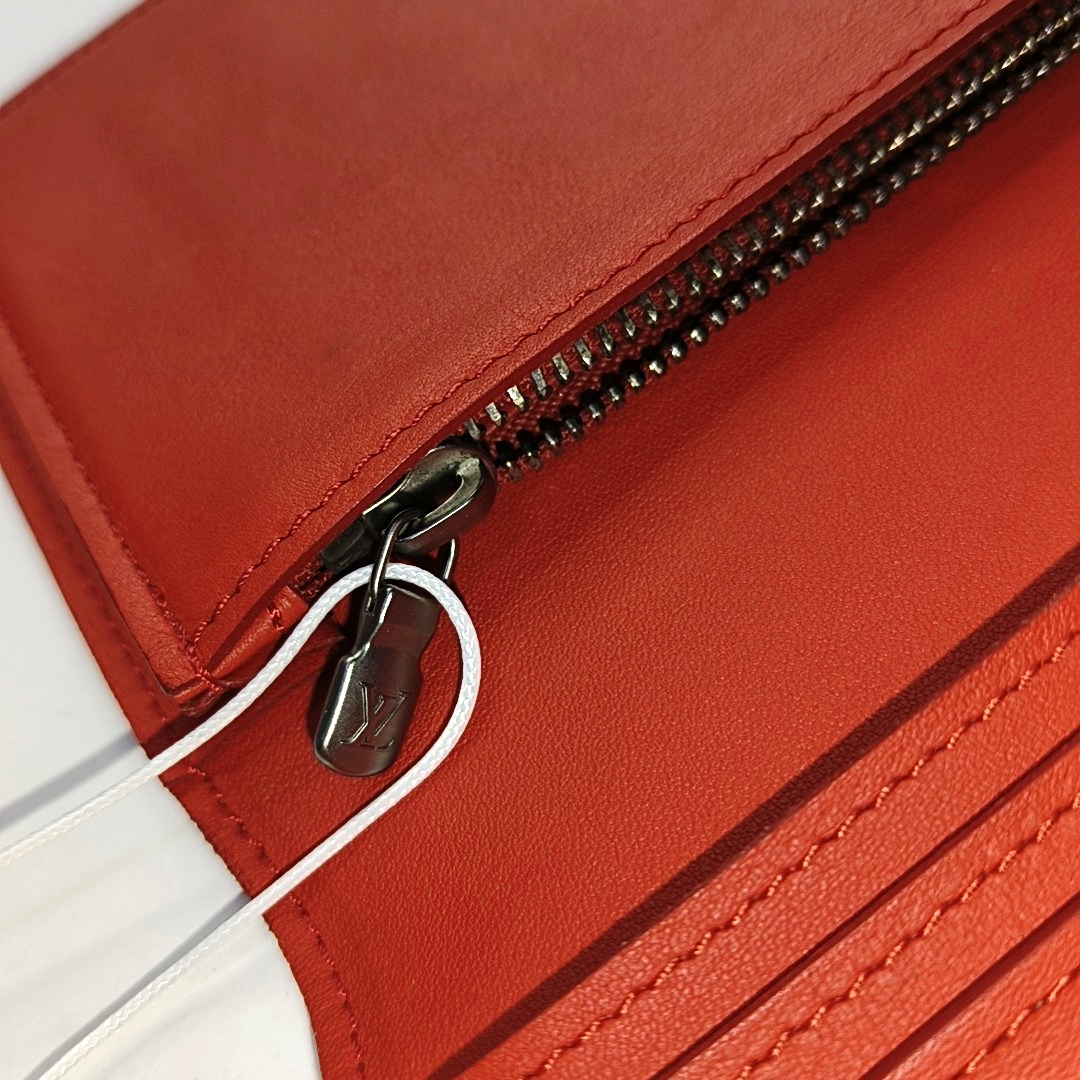 LOUIS VUITTON BRAZZA Orange Cowhide Checkered Logo Wallet Ruthenium color hardware-(SKU)-951249626