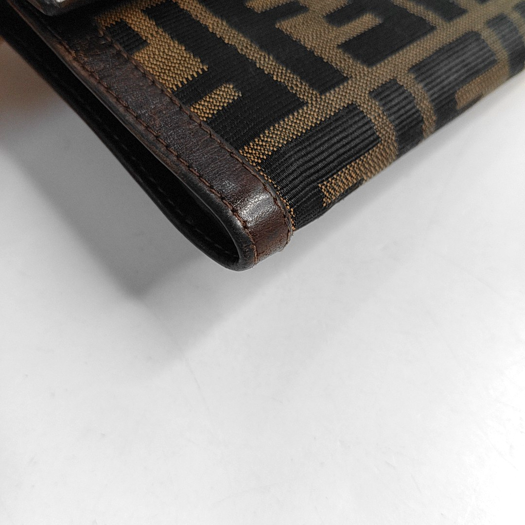 FENDI 棕色帆布双F钱包-(SKU)-960315050