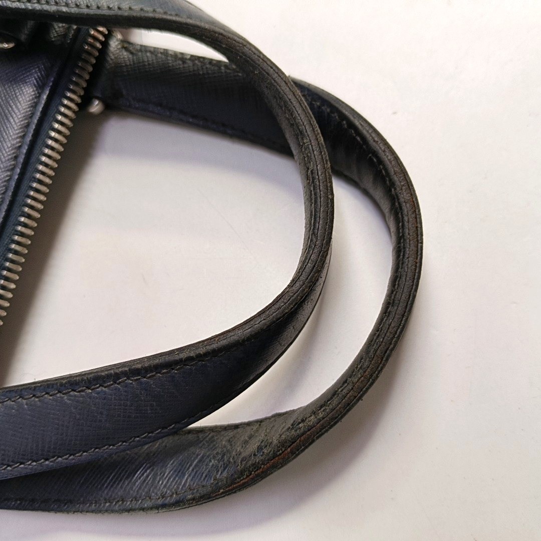 PRADA Blue cowhide cross-grain handbag Silver Hardware-(SKU)-946508554