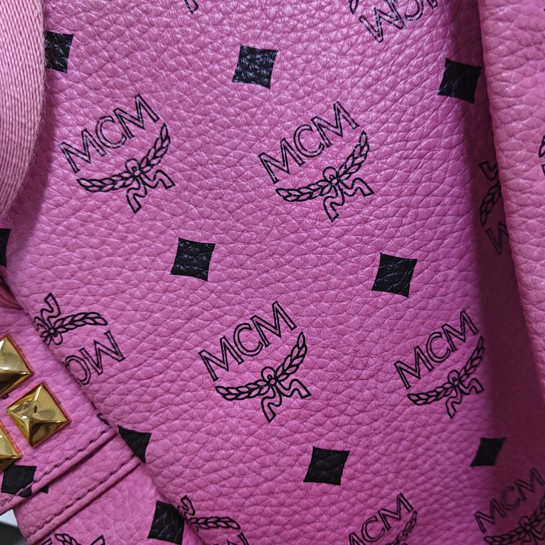MCM STARK Small size Pink Coated Canvas Studs Double Shoulder Bag Golden hardware-(SKU)-940254240