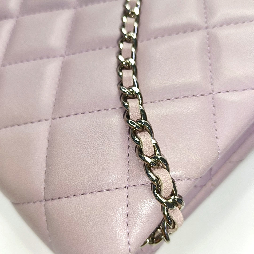 CHANEL CLASSIC FLAP Light Purple Lamb Leather Quilted Shoulder Bag with Removable Strap-(SKU)-968118036