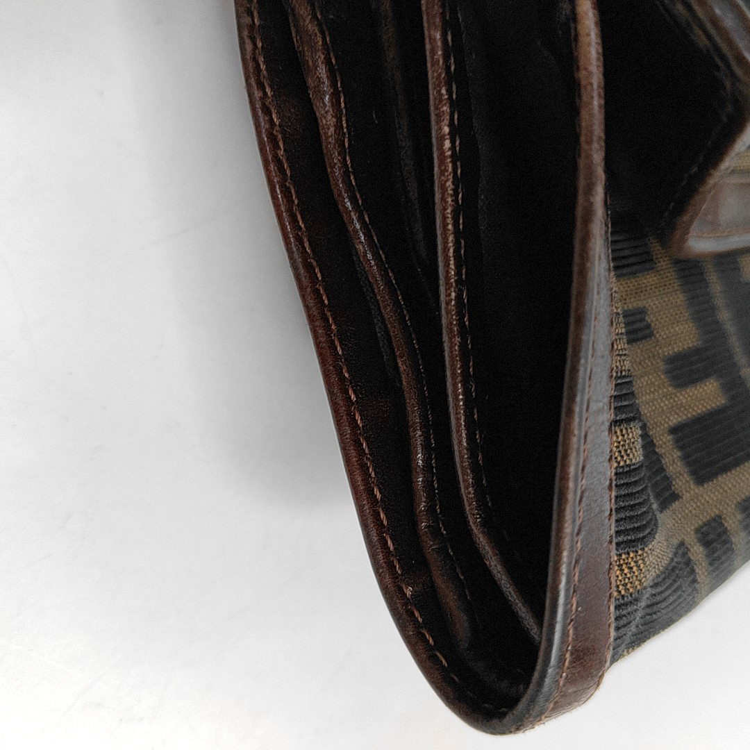 FENDI 棕色帆布双F钱包-(SKU)-960315050