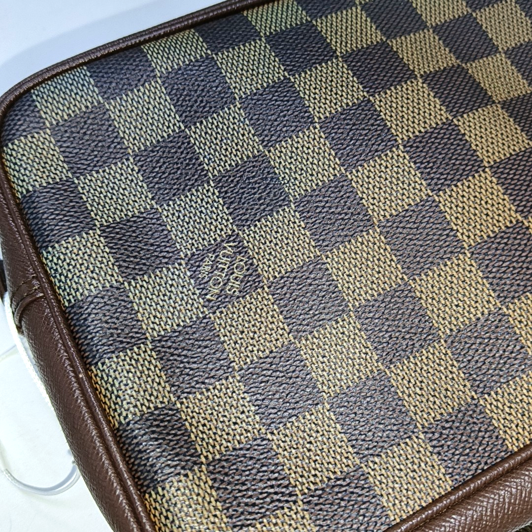LOUIS VUITTON DAMIER EBENE Large size Brown Coated Canvas Checkered Handbag Golden hardware-(SKU)-930402933