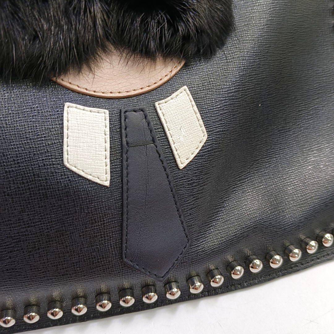 FENDI Karlito Black Leather Studs Wallet Silver Hardware-(SKU)-946131984