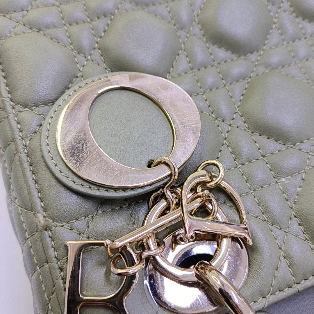 DIOR Lady Dior Small Green Lamb Skin Quilted Cannage Four-Gusset Shoulder Bag with Golden Hardware and Detachable Strap-(SKU)-968039587