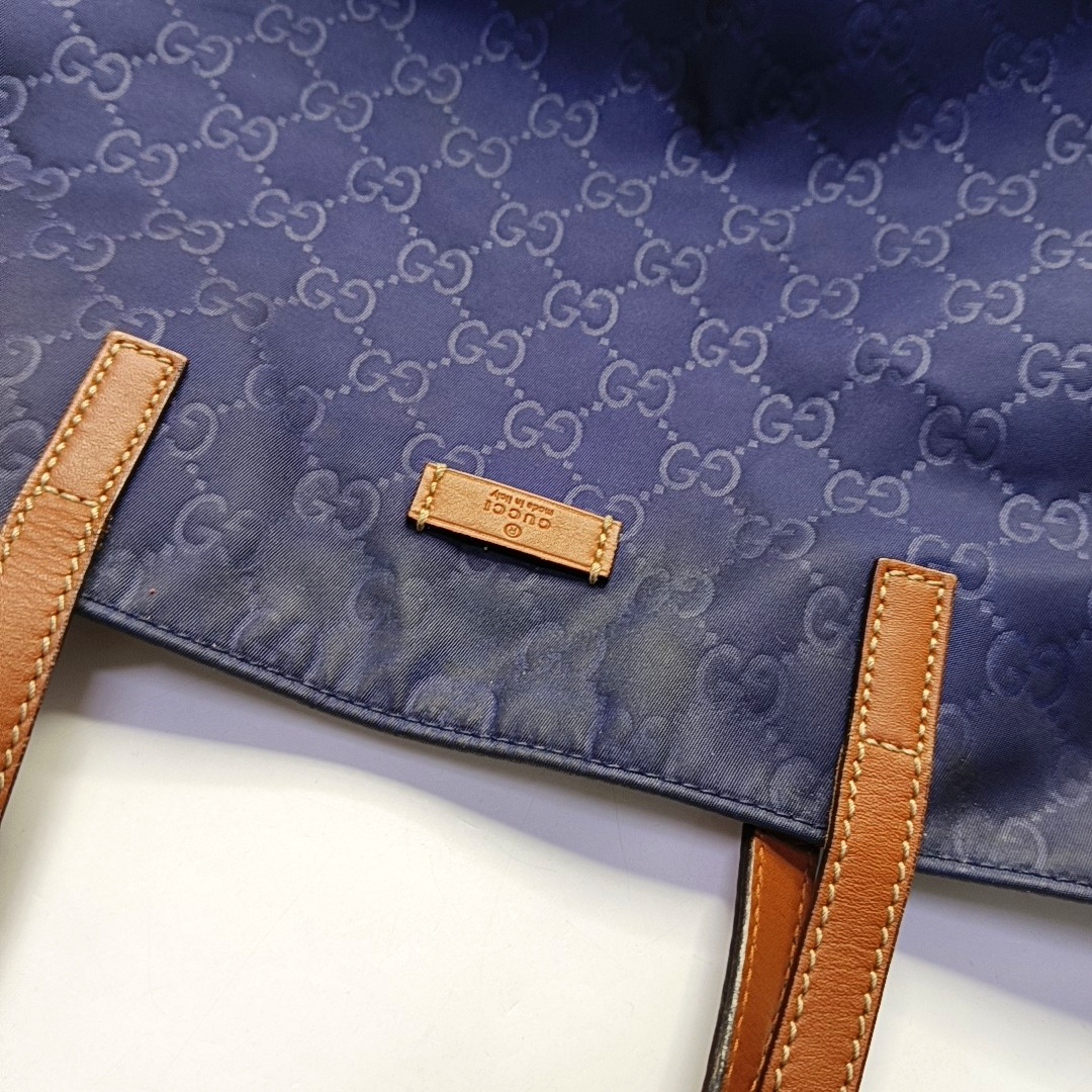 GUCCI Tote bag Dark Blue Nylon Monogram Pattern Handbag Single Shoulder Bag Golden hardware-(SKU)-952740386