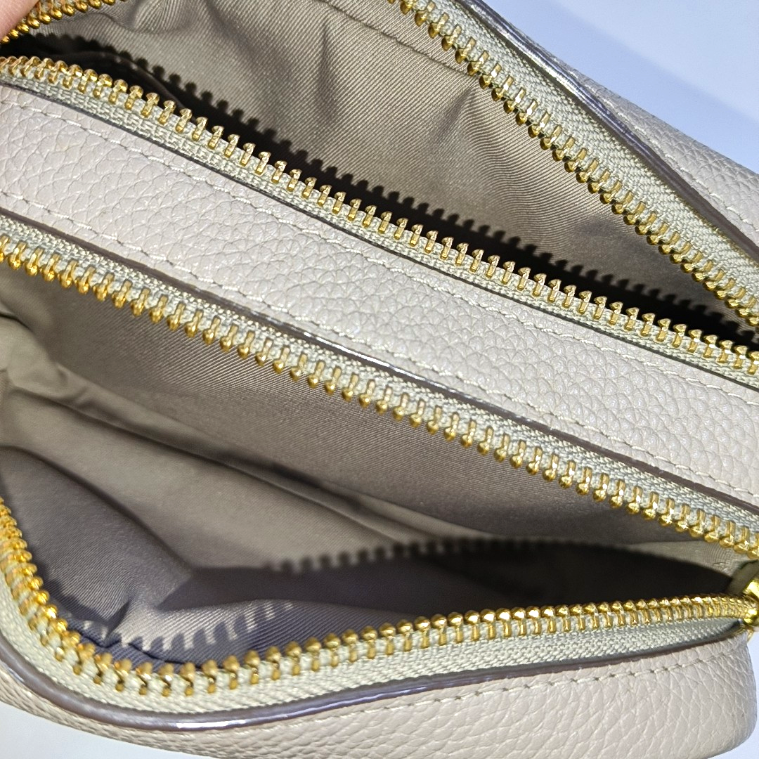 TORY BURCH Perry Grey Leather Embossed Crossbody Bag Single Shoulder Bag Golden hardware Removable shoulder strap-(SKU)-951355825