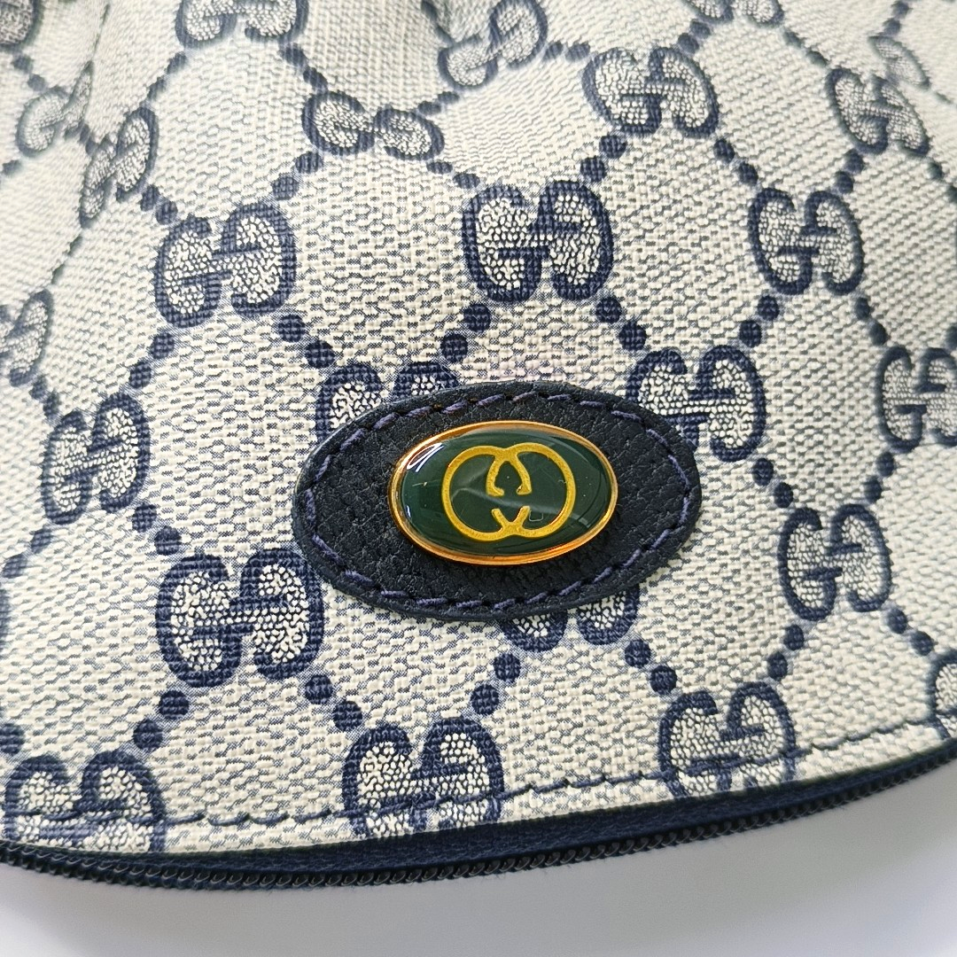 GUCCI Grey Coated Canvas Monogrammed Clutch Blue hardware-(SKU)-948490565