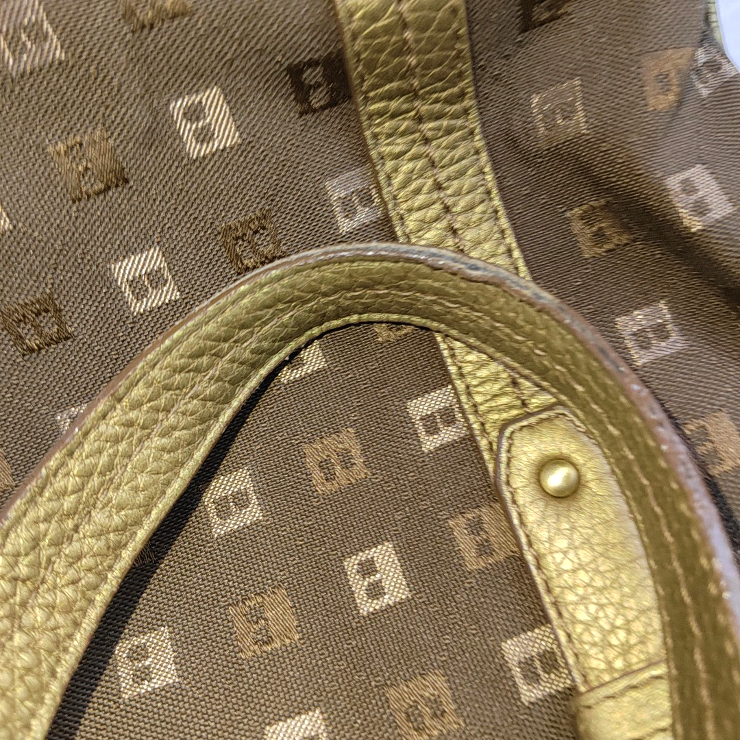 BALLY Tote bag Dark Brown Canvas Jacquard Rivet Handbag Golden hardware-(SKU)-935402614