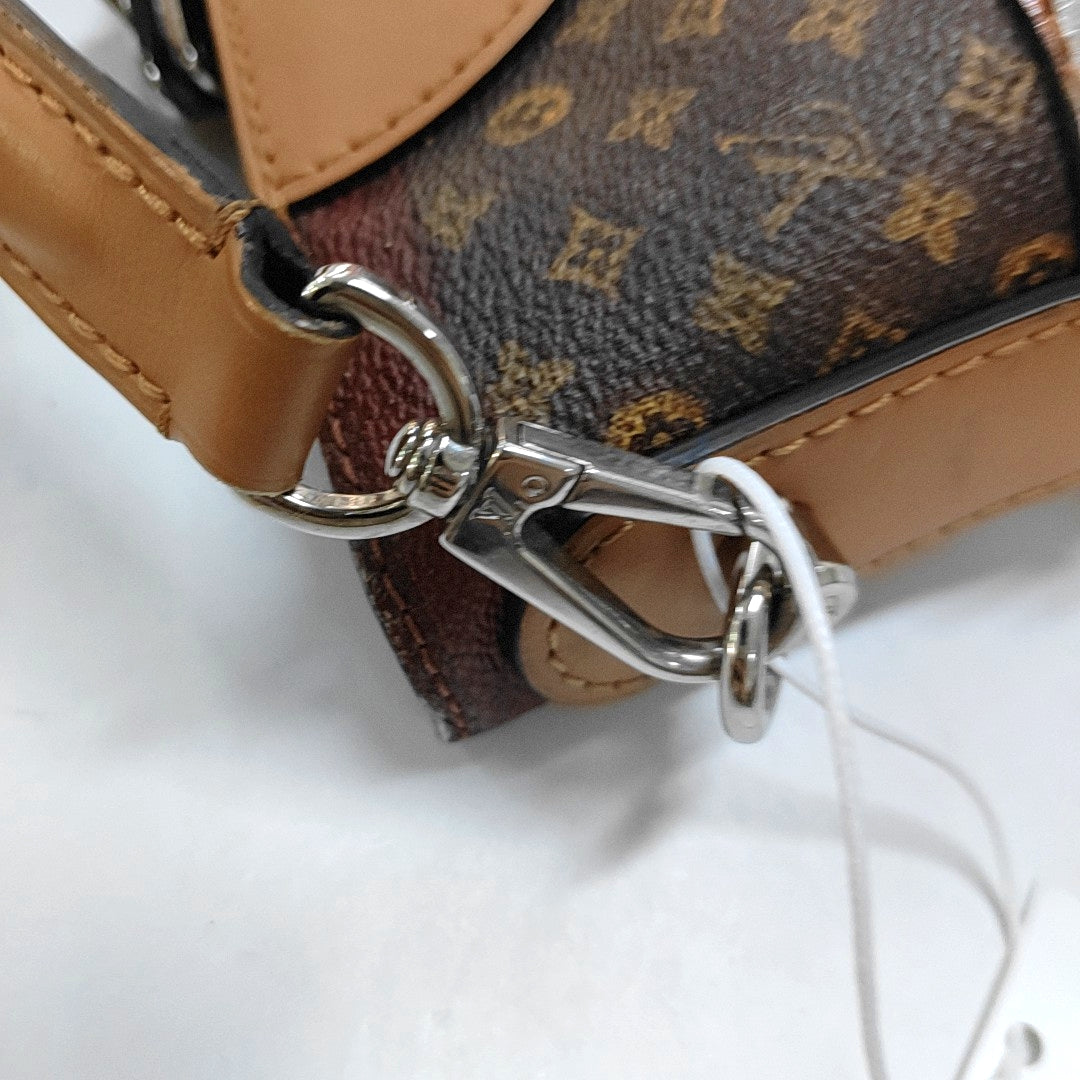 LOUIS VUITTON DUFFLE Brown Coated Canvas Monogram French Fry Shoulder Bag with Shoulder Strap, Silver Hardware, Removable Shoulder Strap-(SKU)-968214373