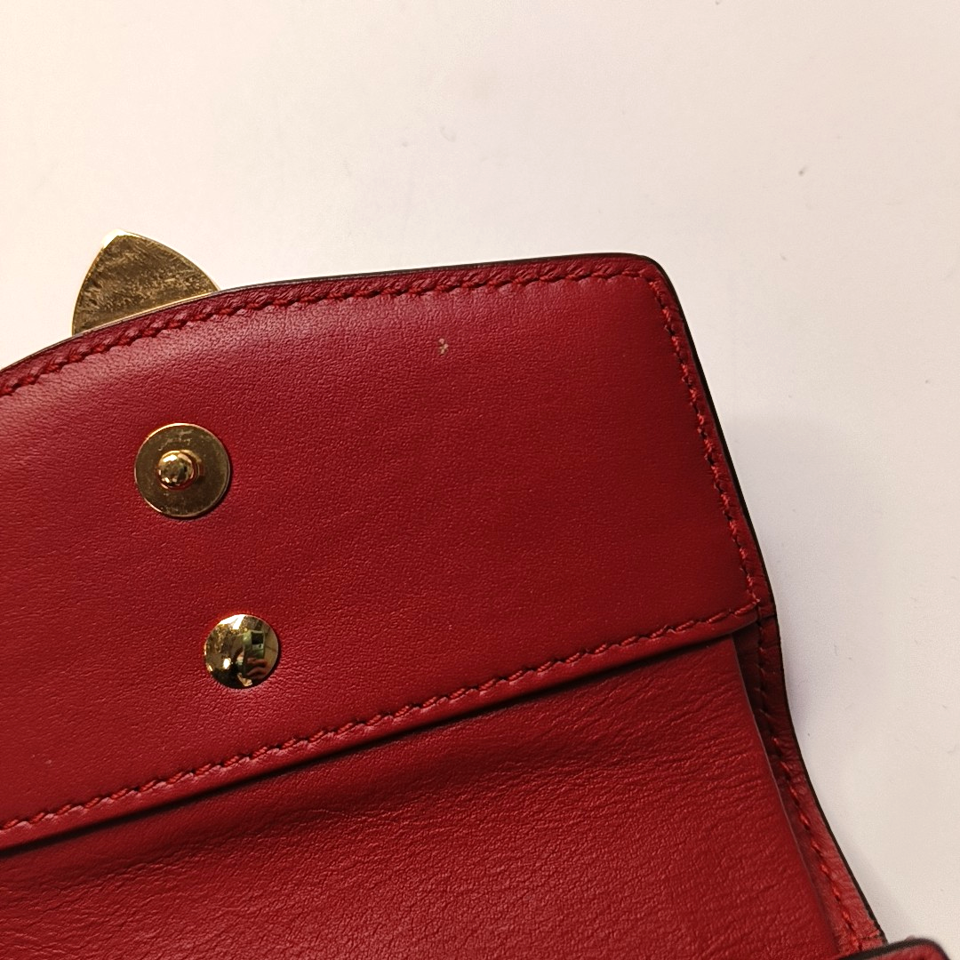 GUCCI Sylvie Red Leather Striped Strap Serb Wallet Golden hardware-(SKU)-946899209