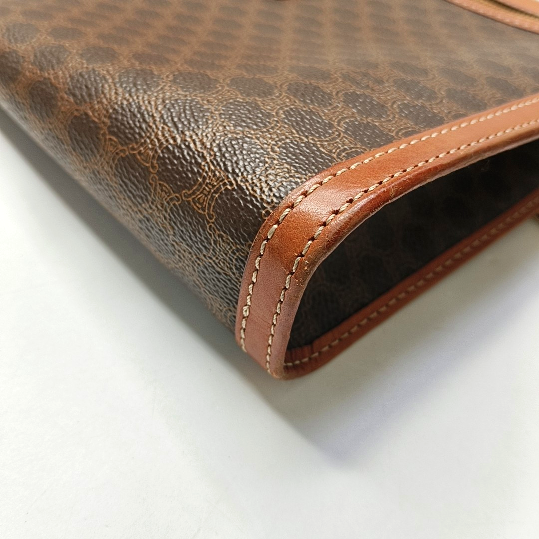 CELINE MACADAM CLUTCHES Brown Coated Canvas Triumph Clutch Golden hardware-(SKU)-947868204