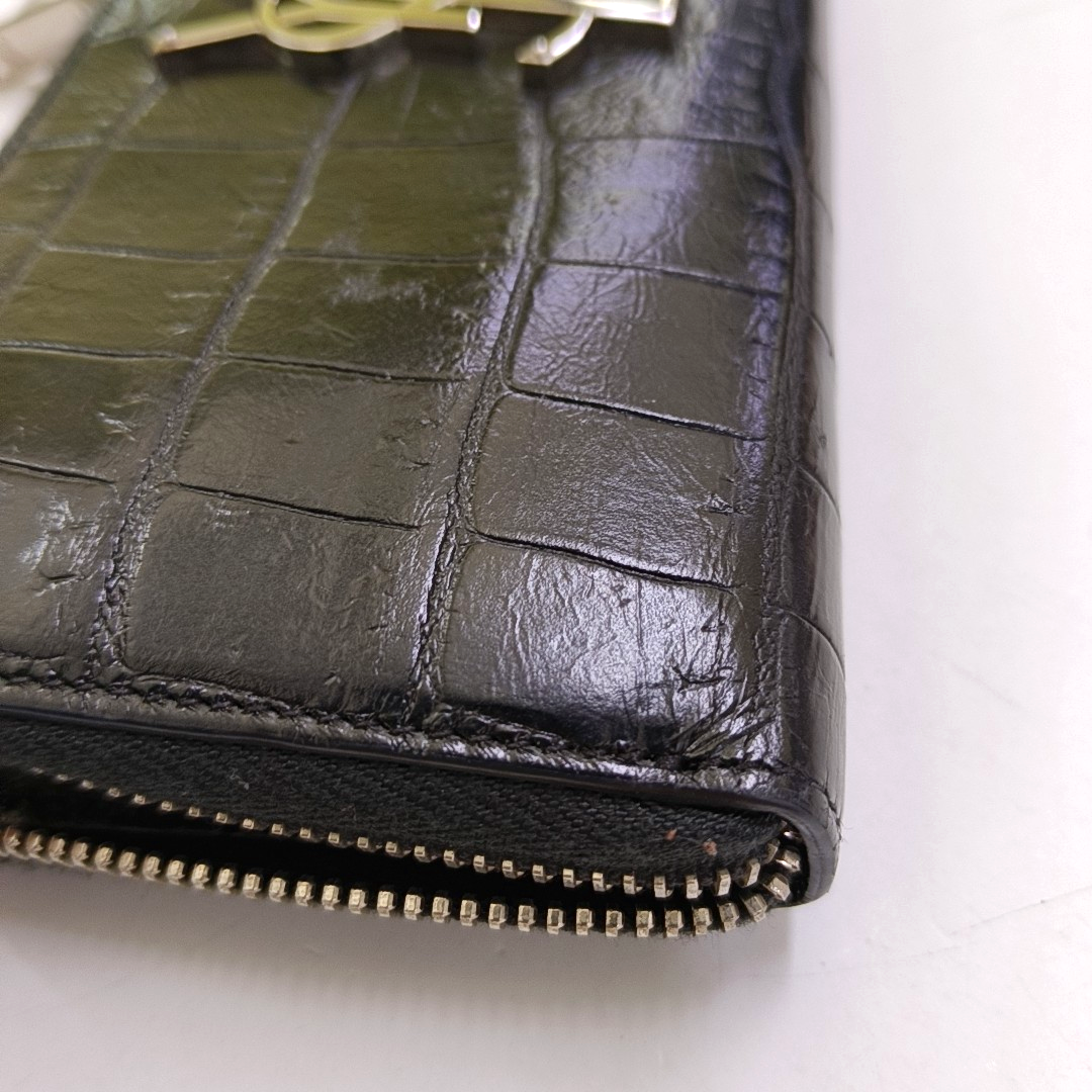 YSL KATE Black cowhide crocodile leather wallet Silver Hardware-(SKU)-958931869