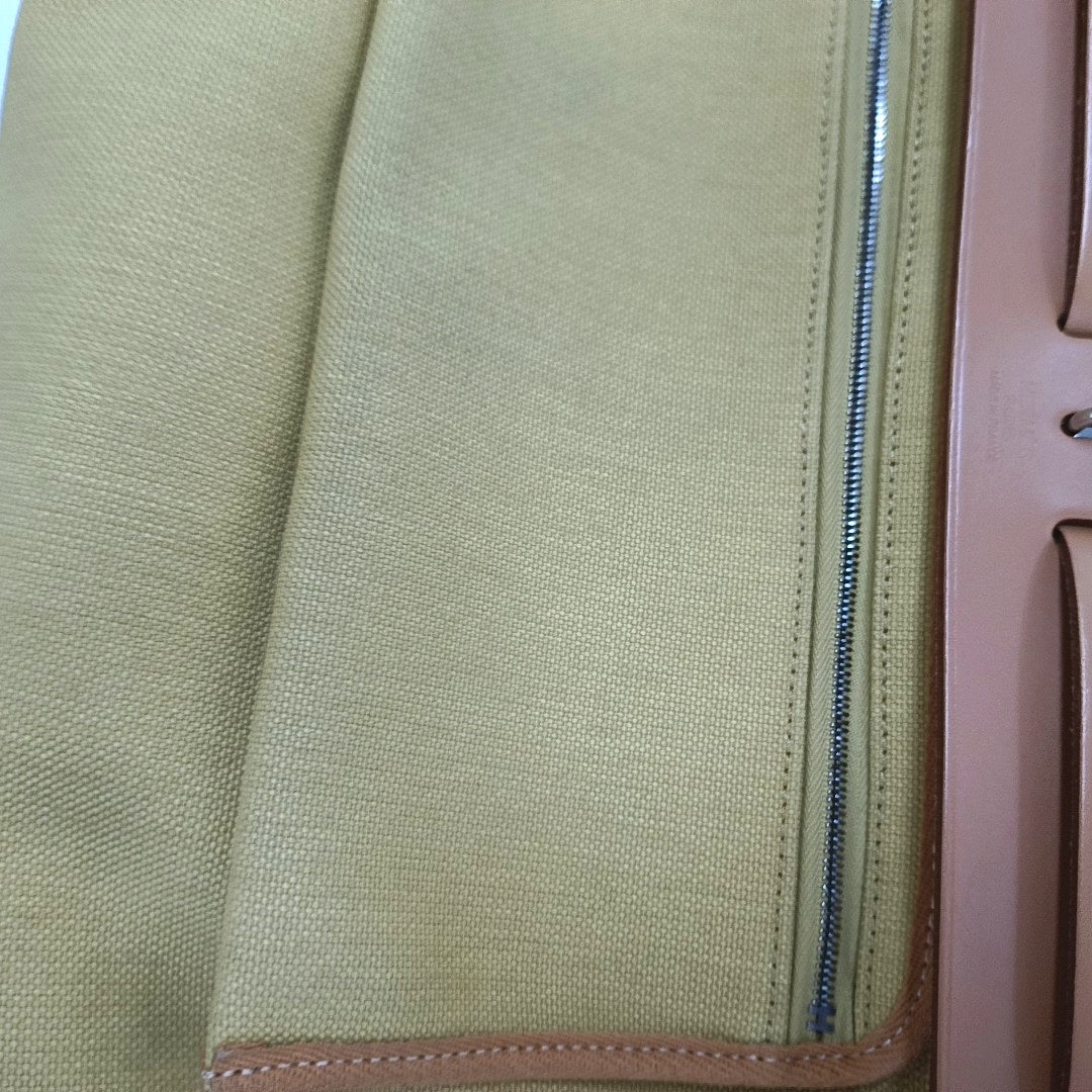 HERMÈS Herbag 31 Fennel Canvas Crossbody, Tote, and Shoulder Bag with Silver Hardware D, Detachable Strap-(SKU)-968228092