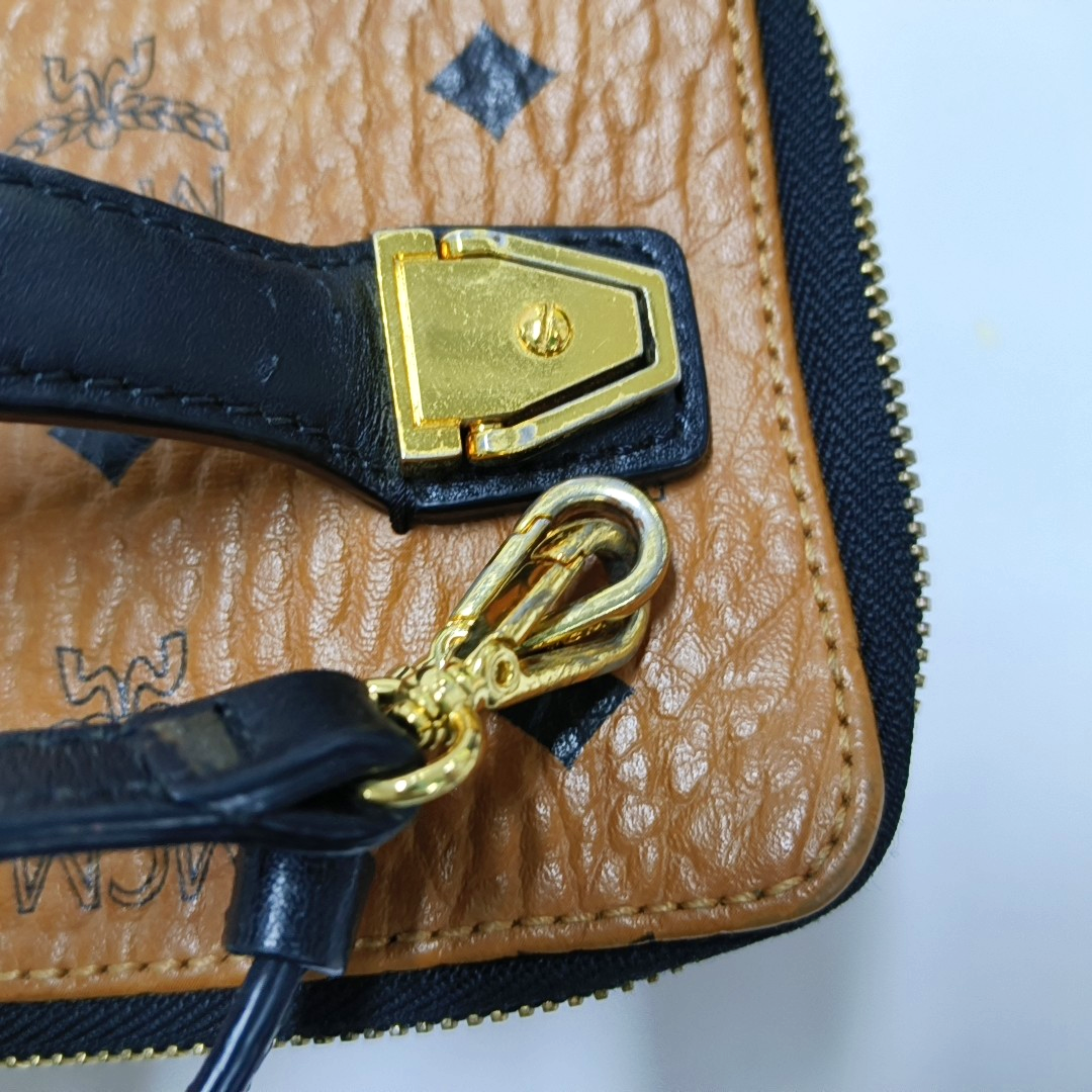 MCM ROCKSTAR mini Cognac Coated Canvas Monogrammed Single Shoulder Bag Tote Bag Crossbody Bag Golden hardware Removable shoulder strap-(SKU)-939759893