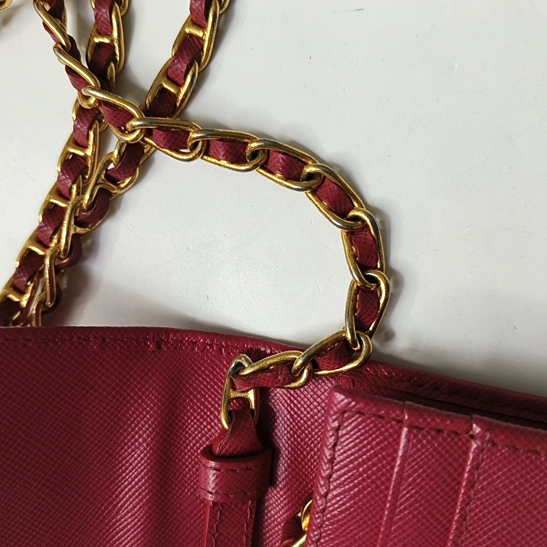 PRADA Pink Cowhide Crosshatch Crossbody and Shoulder Bag Golden hardware Removable shoulder strap-(SKU)-956276892