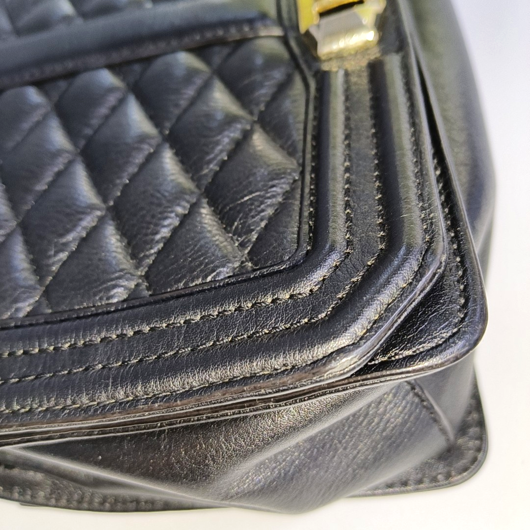 REBECCA MINKOFF Love Black leather quilted crossbody single shoulder bag Golden hardware Removable shoulder strap-(SKU)-935256767