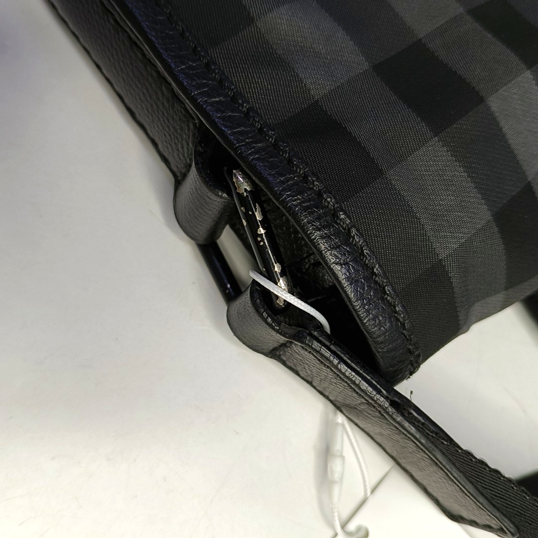 BURBERRY Dark Gray Nylon Battle Horse Plaid Single Shoulder Bag Crossbody Bag Ruthenium color hardware-(SKU)-958749400