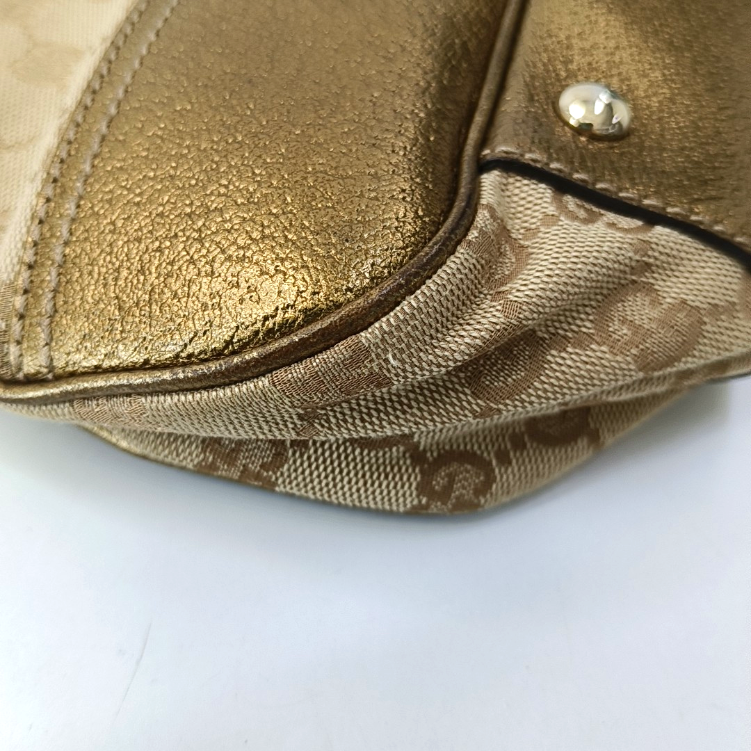 GUCCI Princy Khaki Canvas Monogram Tote Bag Single Shoulder Bag Golden hardware-(SKU)-960034961