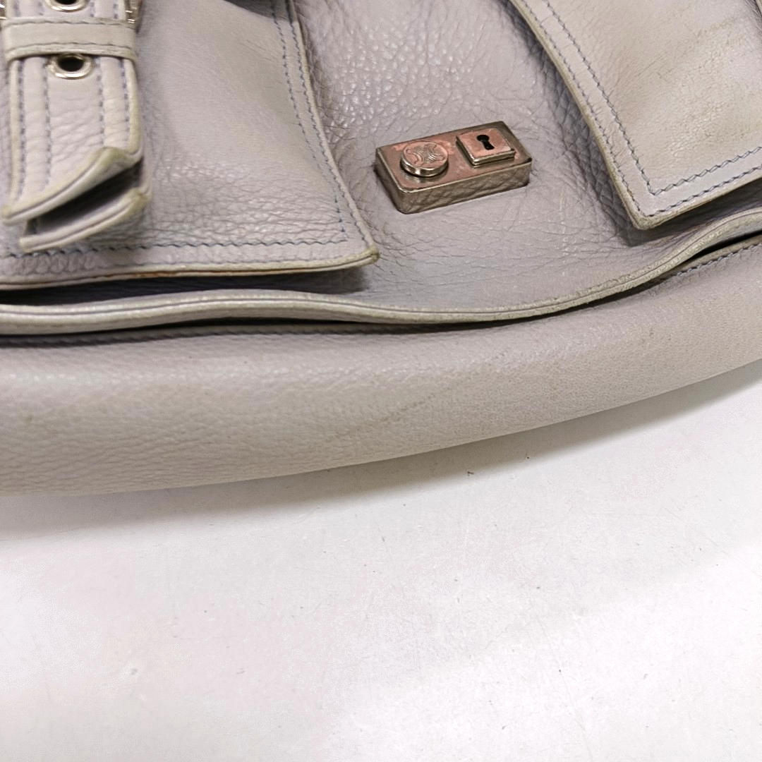 CELINE White Leather Tote Bag Single Shoulder Bag Silver Hardware-(SKU)-947607989