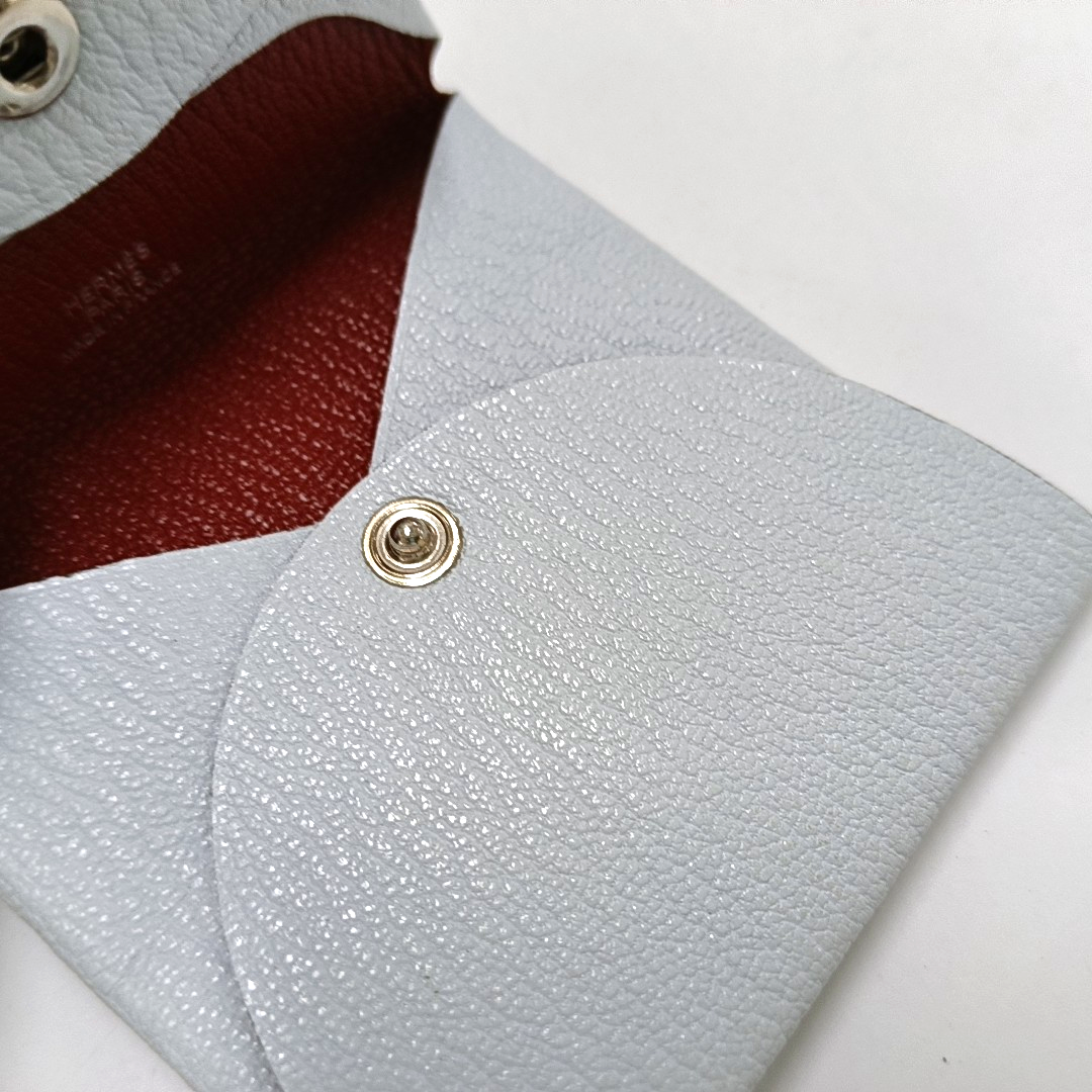 HERMÈS Bastia Haze blue sheepskin card case Silver Hardware Dstamp-(SKU)-959053951