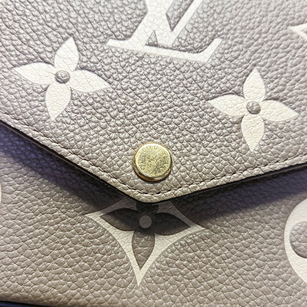 LOUIS VUITTON FÉLICIE Grey Calfskin Monogram Embossed 3-in-1 Shoulder Bag Crossbody with Removable Straps-(SKU)-969625454