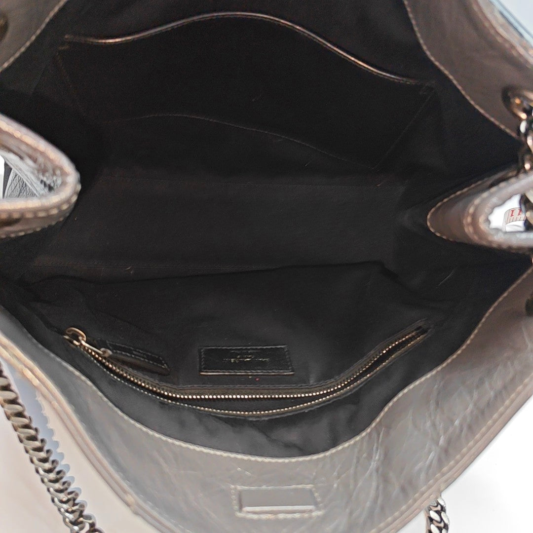 YSL NIKI Medium Size Dark Grey CalfskinSingle Shoulder Bag Tote with Palladium Hardware-(SKU)-970510636