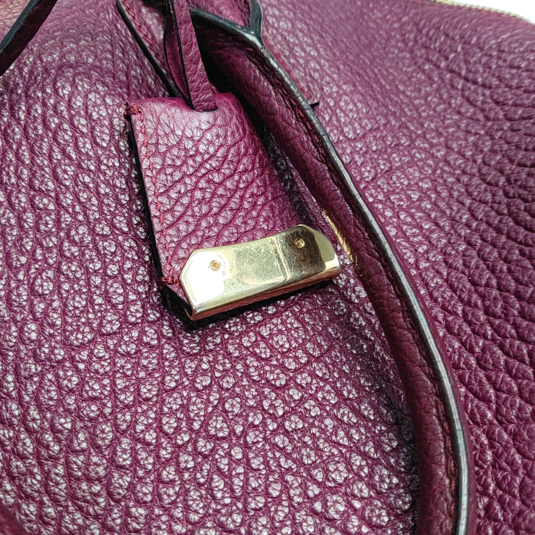 BURBERRY Clifton Plum Purple Cowhide Tote Bag Golden hardware-(SKU)-944416398
