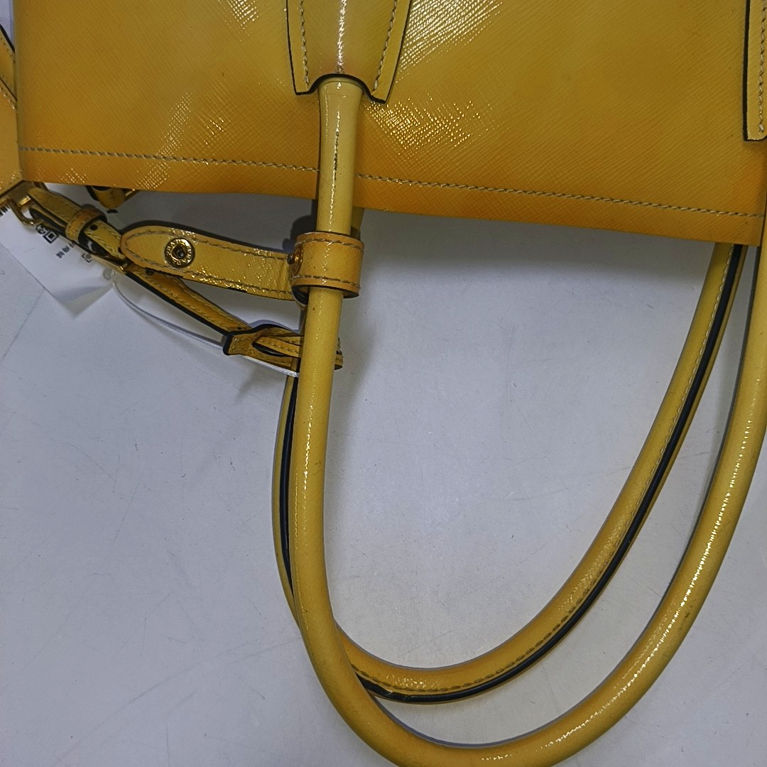 PRADA Double Yellow cowhide logo cross-grain shoulder bag Golden hardware Removable shoulder strap-(SKU)-945527362