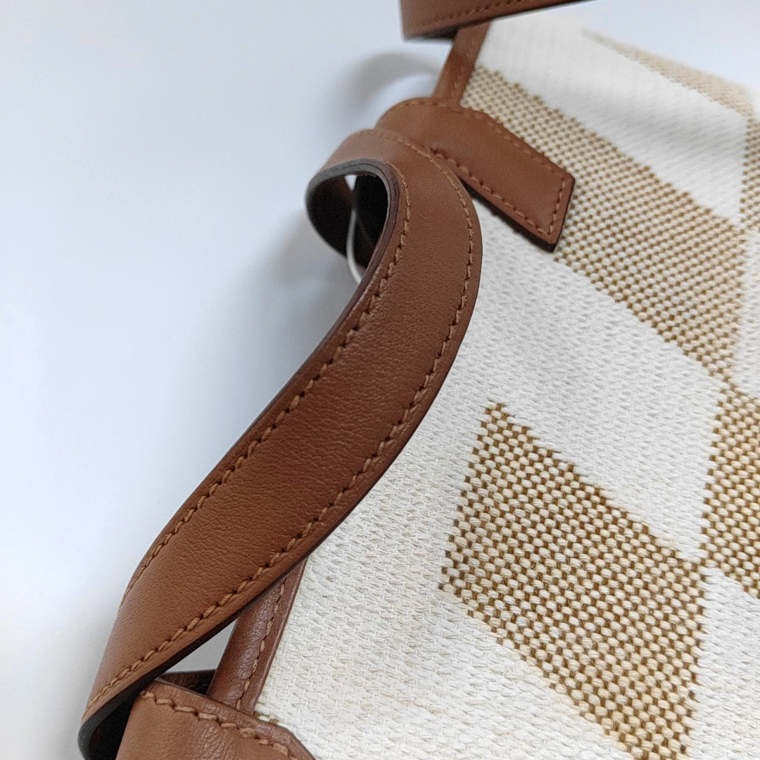 HERMÈS Cabas H En Biais 25 Glacier White Canvas Monogram Crossbody Shoulder Bag with Gold Hardware, Z-(SKU)-962766902