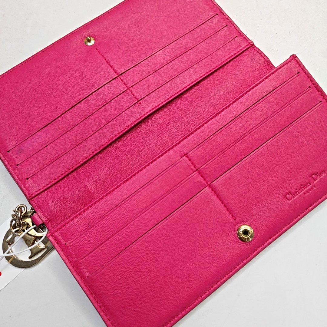 DIOR Lady Dior Fuchsia sheepskin cannage-quilted wallet Golden hardware-(SKU)-959164811