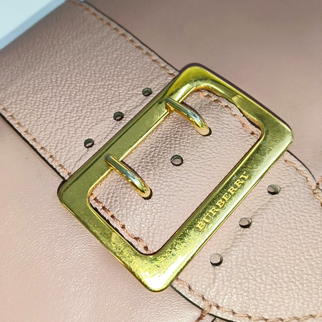 BURBERRY Buckle Beige Leather Crossbody Bag Single Shoulder Bag Golden hardware Removable shoulder strap-(SKU)-940108436