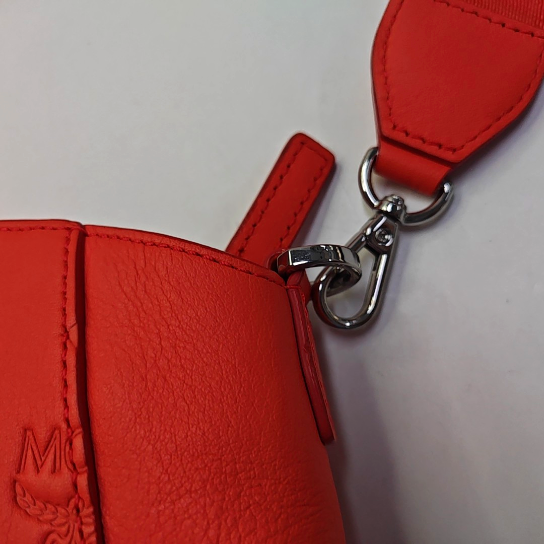 MCM ESSENTIAL Small size Orange Pink Leather Old Flower Single Shoulder Bag Crossbody Bag Silver Hardware Removable shoulder strap-(SKU)-952014673