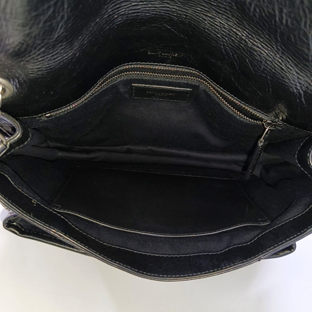 YSL NIKI Medium Black Leather Quilted V-Shape Shoulder Bag Black Ruthenium Hardware-(SKU)-964795296