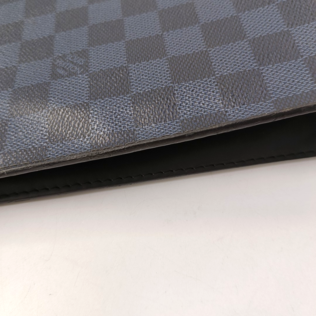 LOUIS VUITTON VOYAGE Medium size Blue Coated Canvas Checkerboard Travel Bag Handbag Silver Hardware-(SKU)-958077011