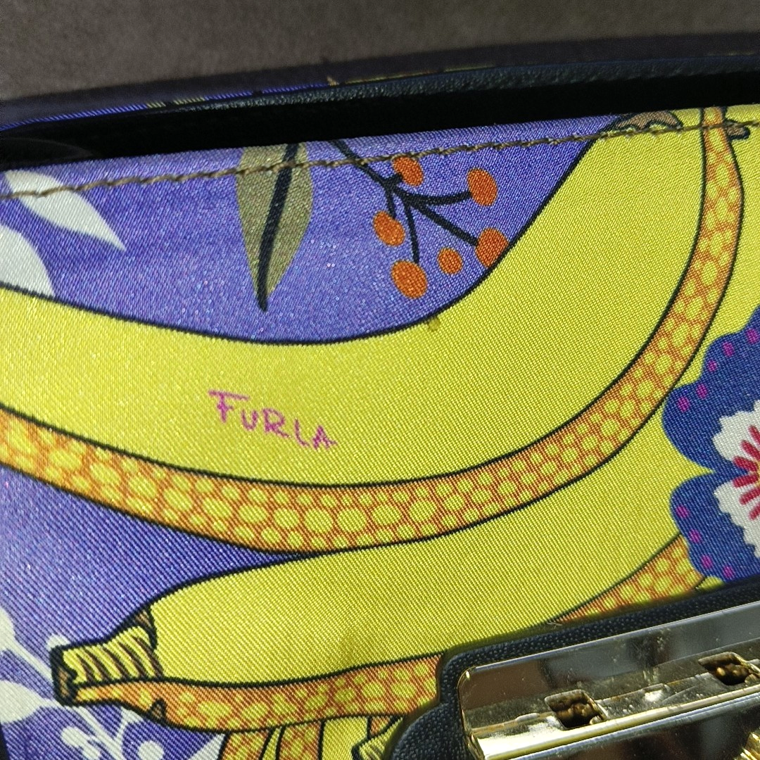 FURLA Metropolis Purple Nylon Printed Crossbody Bag Handbag Single Shoulder Bag Golden hardware Removable shoulder strap-(SKU)-938628435