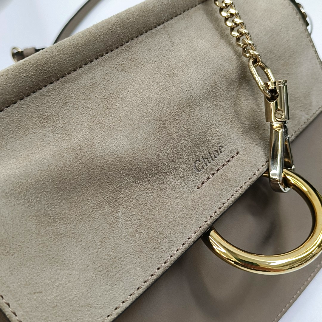 Chloé Faye mini Grey Leather Single Shoulder Bag Golden Silver Hardware-(SKU)-956268840