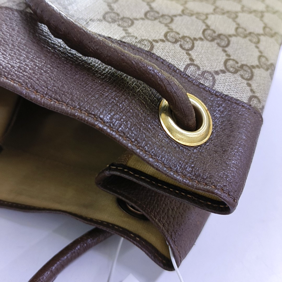 GUCCI Bucket bag Khaki Coated Canvas Monogrammed Single Shoulder Bag Golden Silver Hardware-(SKU)-958759769