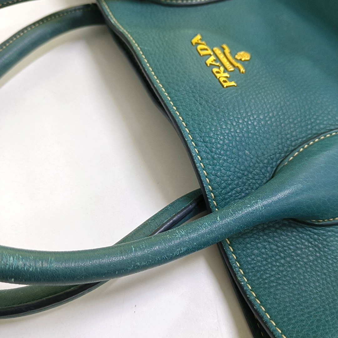 PRADA Bauletto Saffiano Teal Green Leather Handbag Golden hardware-(SKU)-947004681