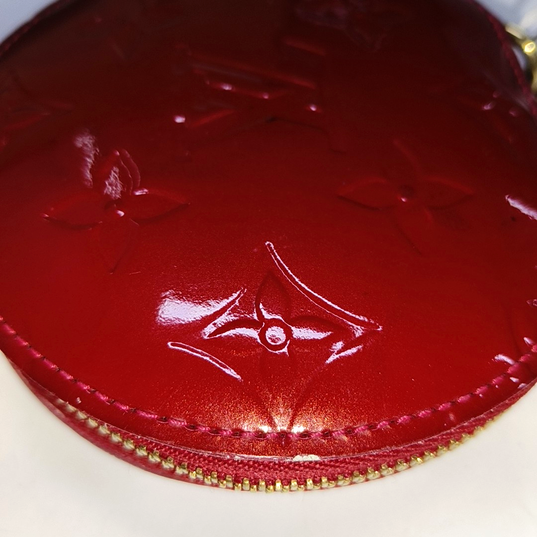 LOUIS VUITTON PORTE MONNAIE COUER Red Patent Leather Monogram Embossed Mini Wallet Golden hardware-(SKU)-14407174
