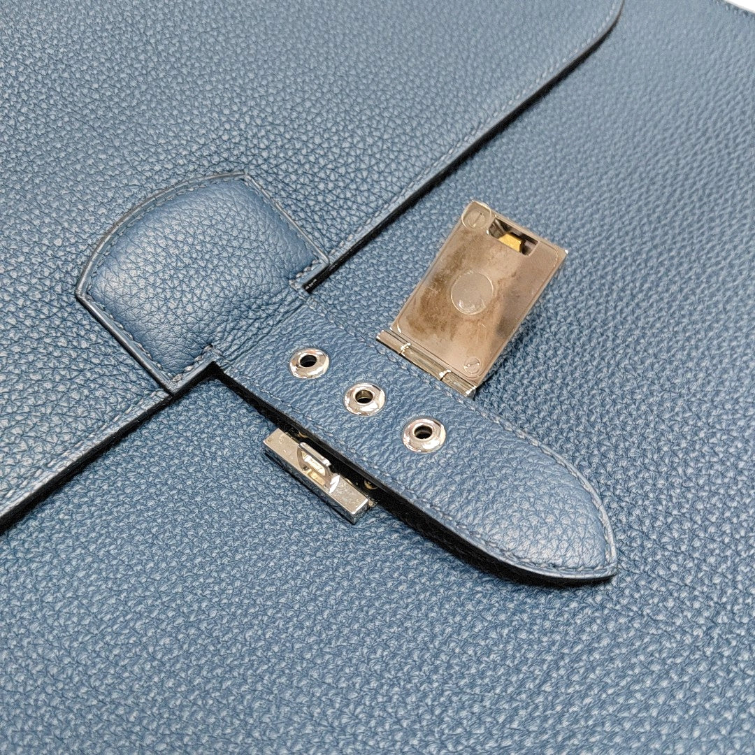 HERMÈS Sac A Depeches 41 Sea Blue Togo Leather Handbag with Silver Hardware T-(SKU)-970622686