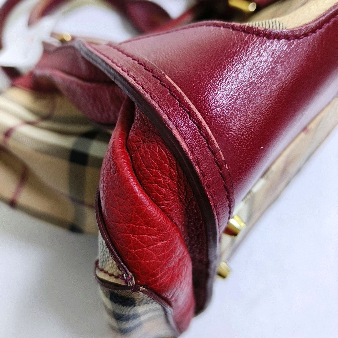 BURBERRY Red Coated Canvas Warhorse Plaid Single Shoulder Bag Golden hardware Removable shoulder strap-(SKU)-948483187