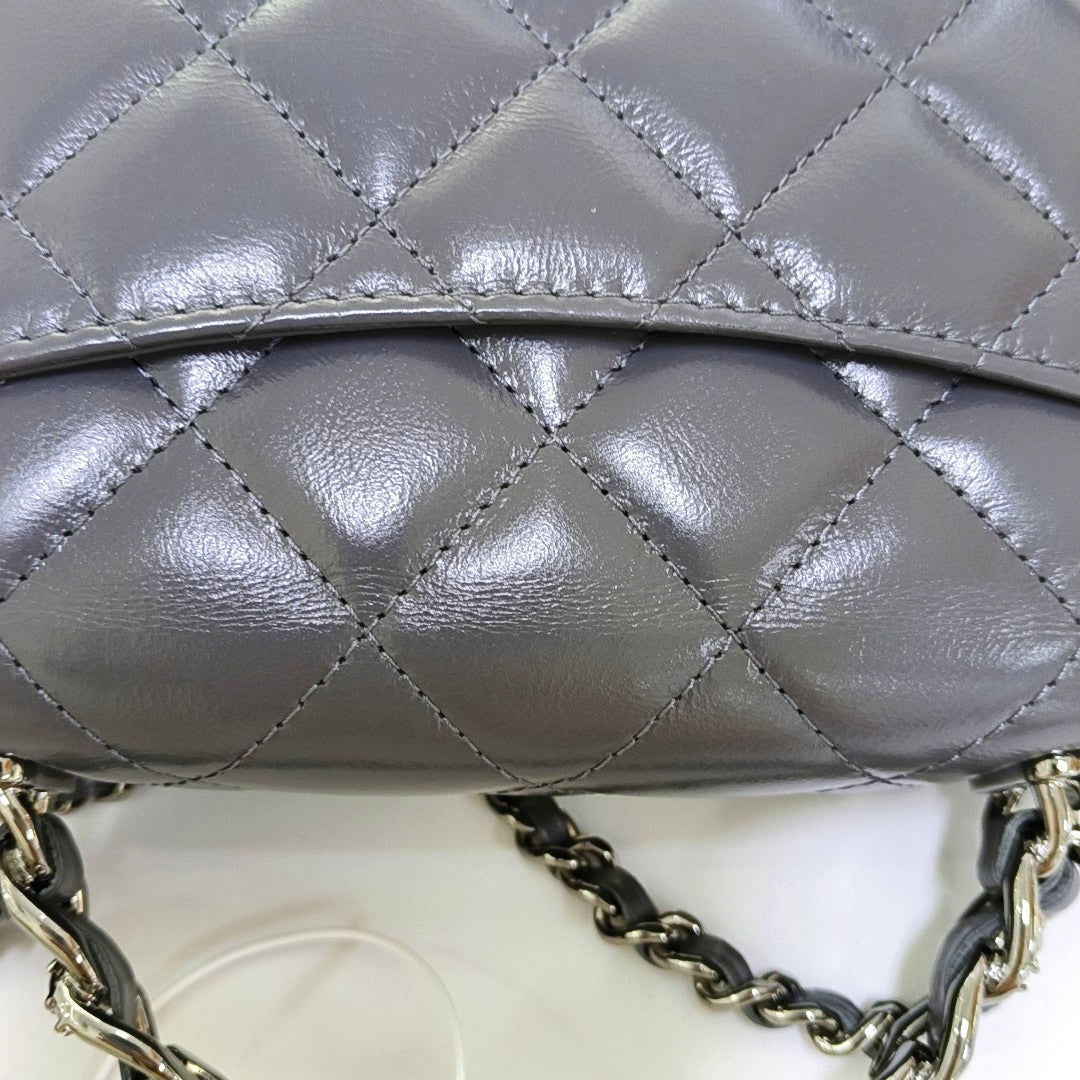 CHANEL WOC Gray Calfskin Quilted Lambskin Shoulder Bag Crossbody Bag Handbag with Silver Hardware-(SKU)-969393212