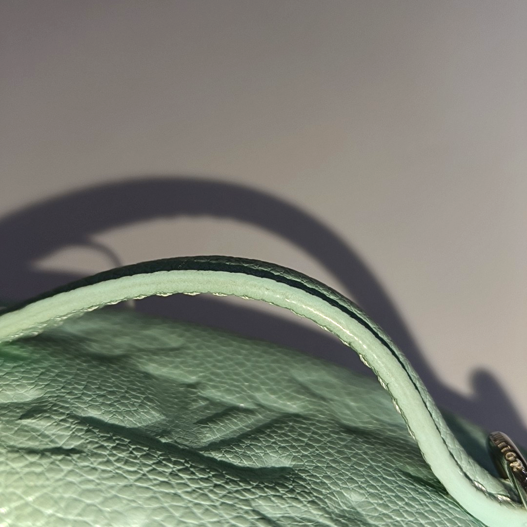 LOUIS VUITTON NICE Turquoise Green Leather Monogram Embossed Shoulder Bag Silver Hardware Removable Strap-(SKU)-942263065