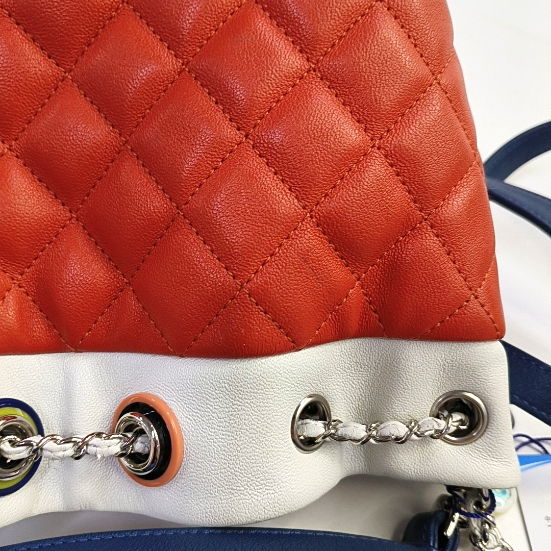 CHANEL DRAWSTRING Orange Lamb Skin Quilted Crossbody Shoulder Bag Tote Bag Silver Hardware 23K Clasp Removable Strap-(SKU)-946532284