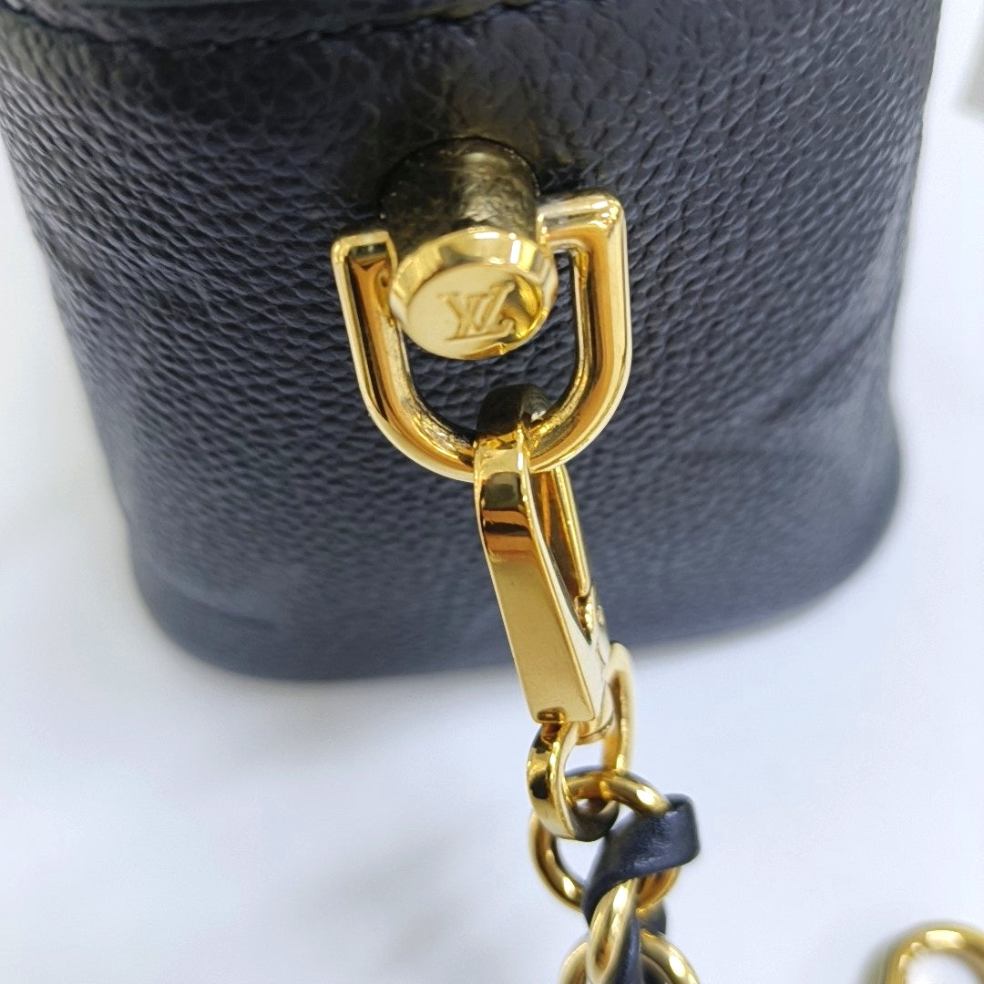 LOUIS VUITTON NICE Small Black Leather Vintage Embossed Shoulder Bag Tote Bag Crossbody Bag Gold Hardware Removable Strap-(SKU)-970099706